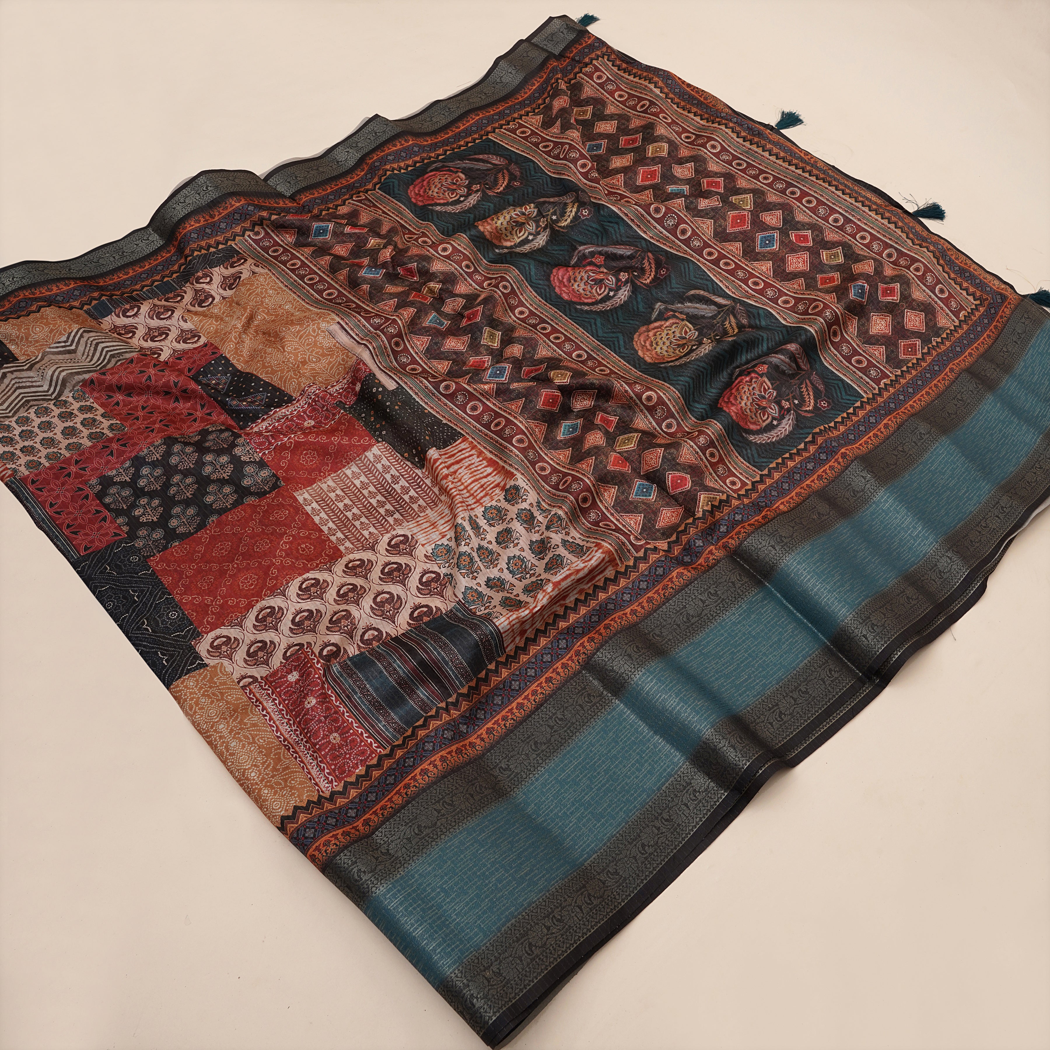 Pranamita Premium Silk Ajrak Digital Print Pashmina Saree